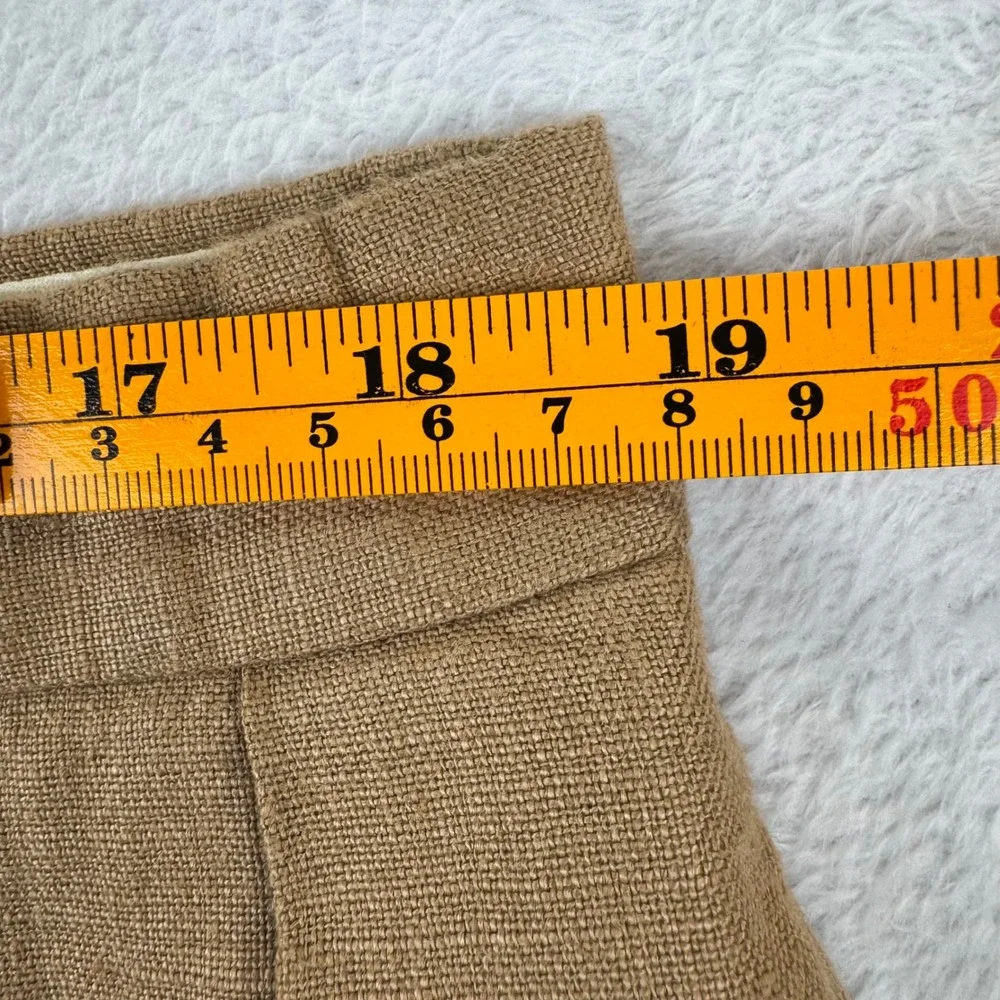 Vintage Polo Ralph Lauren Linen Trousers Mens 38x32 Tan Brown Pleated Cuff Pants